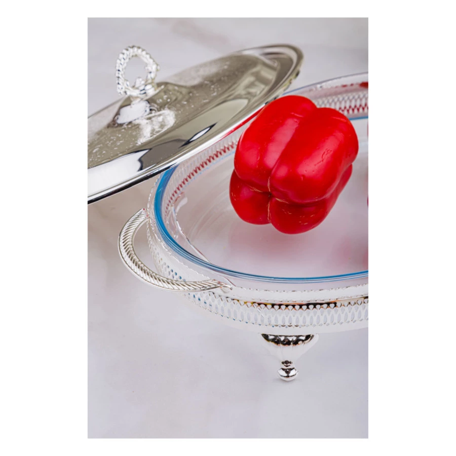 Блюдо овальное с крышкой Queen Anne 41х26 см, на ножках, сталь, посеребрение