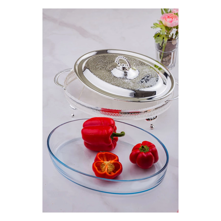 Блюдо овальное с крышкой Queen Anne 41х26 см, на ножках, сталь, посеребрение