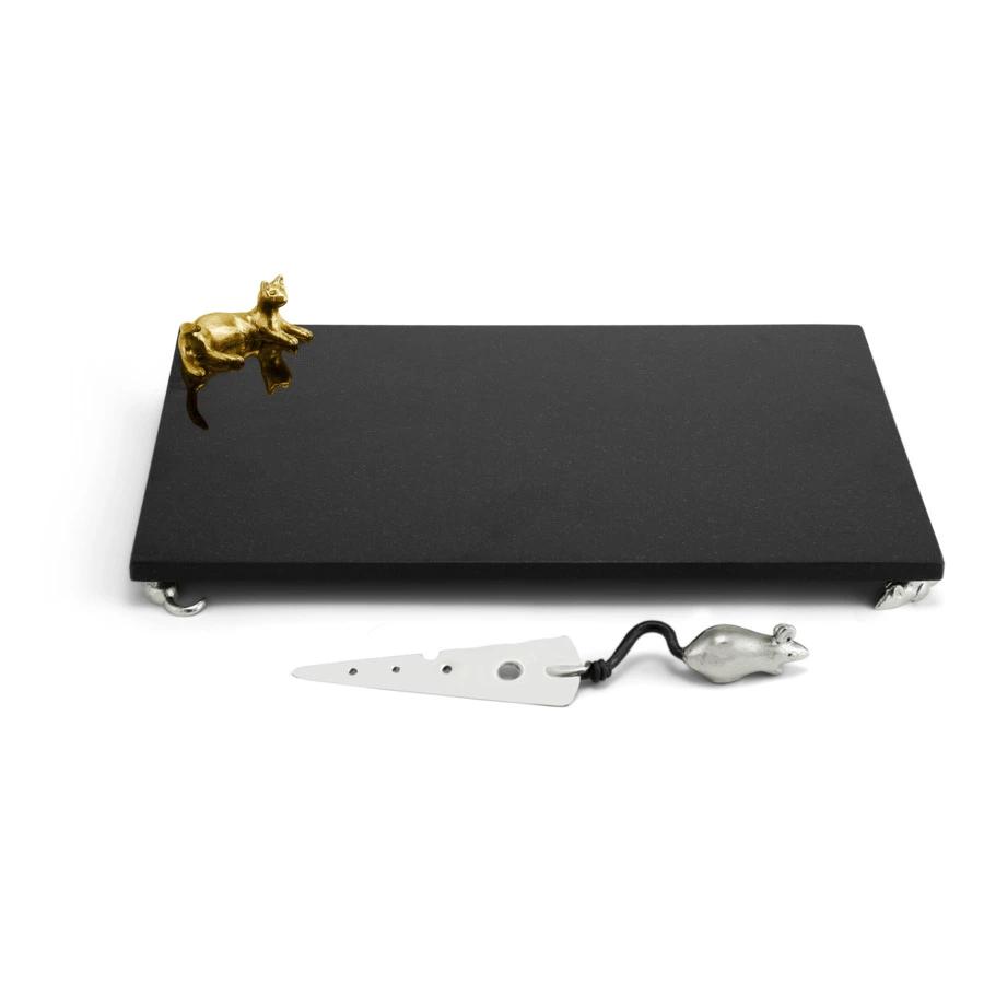 Доска большая для сыра с ножом Michael Aram Кот и мышь 38х25 см, гранит