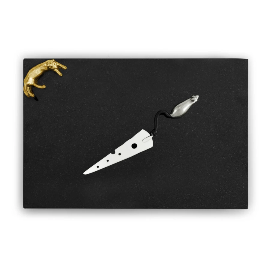 Доска большая для сыра с ножом Michael Aram Кот и мышь 38х25 см, гранит