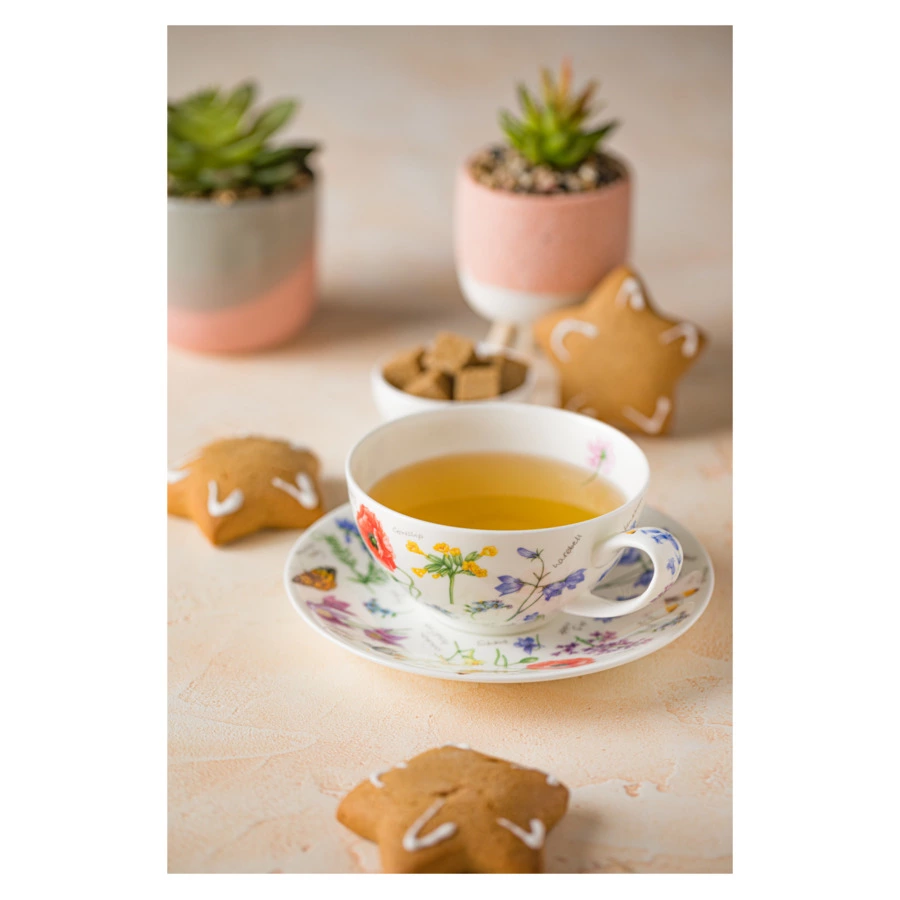 Чашка чайная с блюдцем Dunoon Полевые цветы 250 мл, фарфор костяной