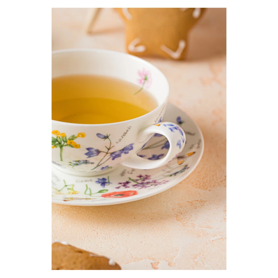 Чашка чайная с блюдцем Dunoon Полевые цветы 250 мл, фарфор костяной