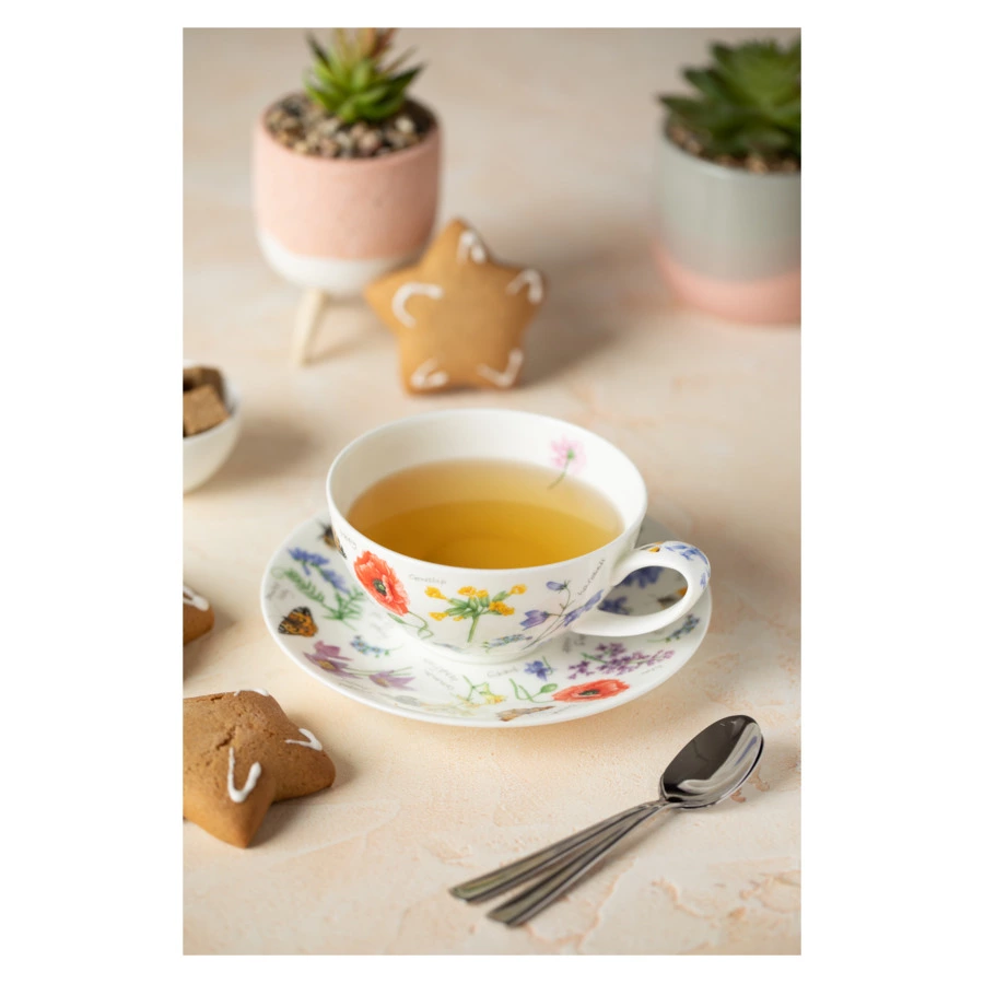 Чашка чайная с блюдцем Dunoon Полевые цветы 250 мл, фарфор костяной