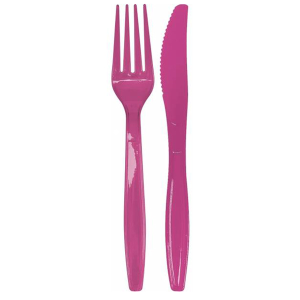 Ножи и Вилки пластик 10+10шт BBQ Розовый