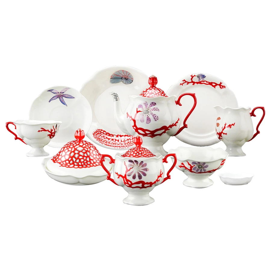 Сервиз чайный ИФЗ Сокровища моря Наташа на 6 персон 30 предметов, фарфор костяной