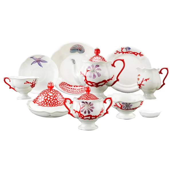 Сервиз чайный ИФЗ Сокровища моря Наташа на 6 персон 30 предметов, фарфор костяной