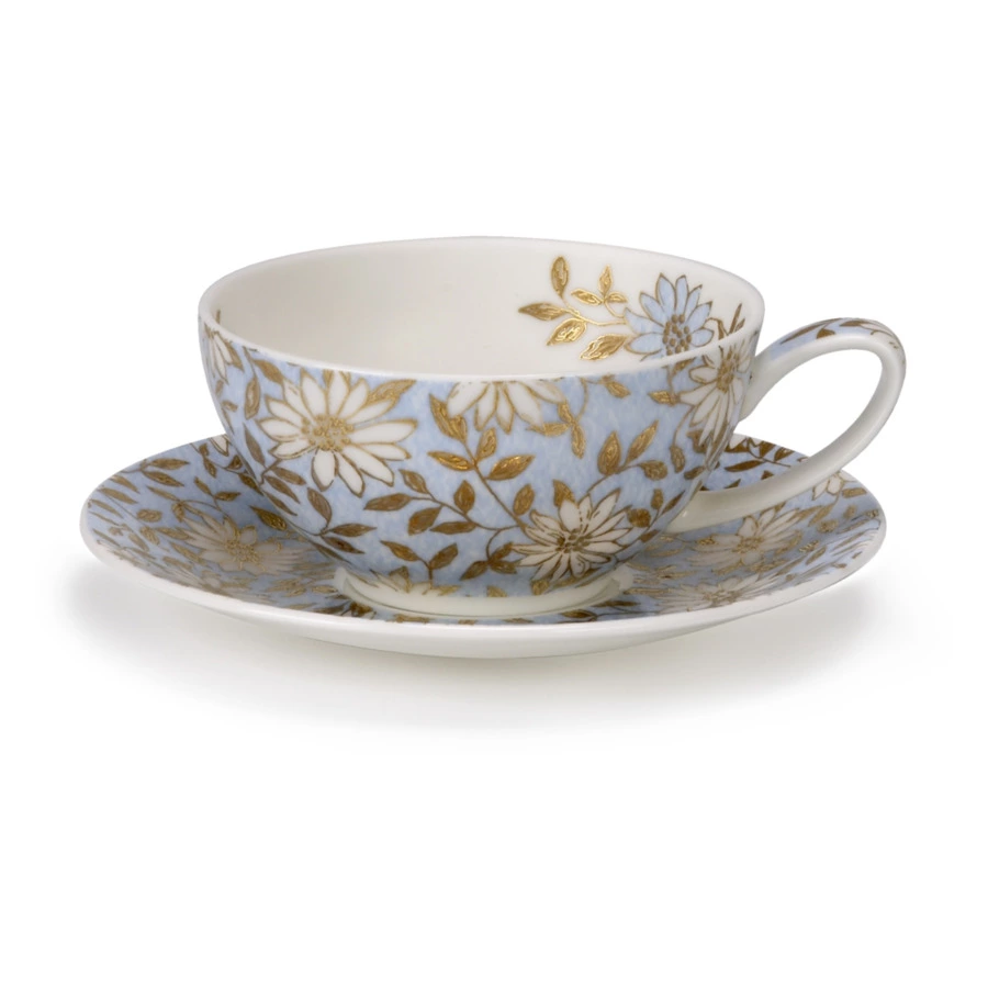 Чашка чайная с блюдцем Dunoon Аква 250 мл, фарфор костяной