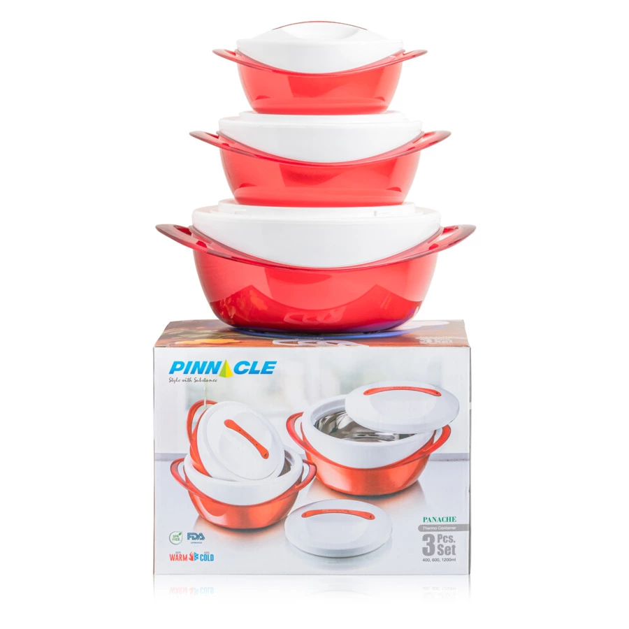 Набор термокастрюль Pinnacle, 3 шт, 400 мл, 600 мл, 1,2 л, красный металлик