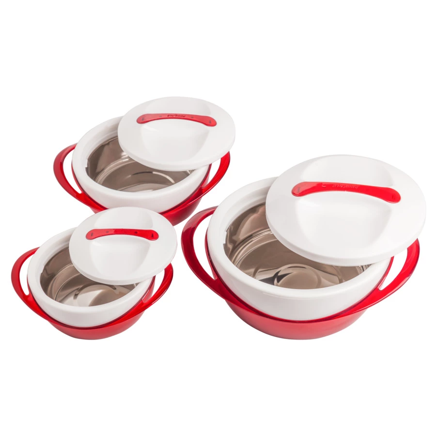 Набор термокастрюль Pinnacle, 3 шт, 400 мл, 600 мл, 1,2 л, красный металлик