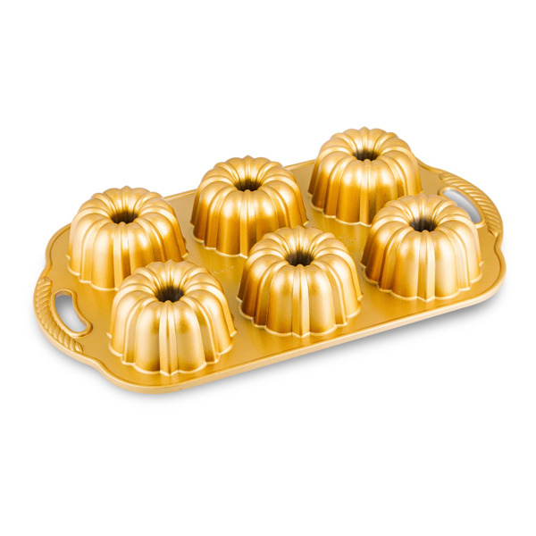 Форма для выпечки 6 кексов 3D Nordic Ware Праздничные пироги 1л, литой алюминий (золотая)