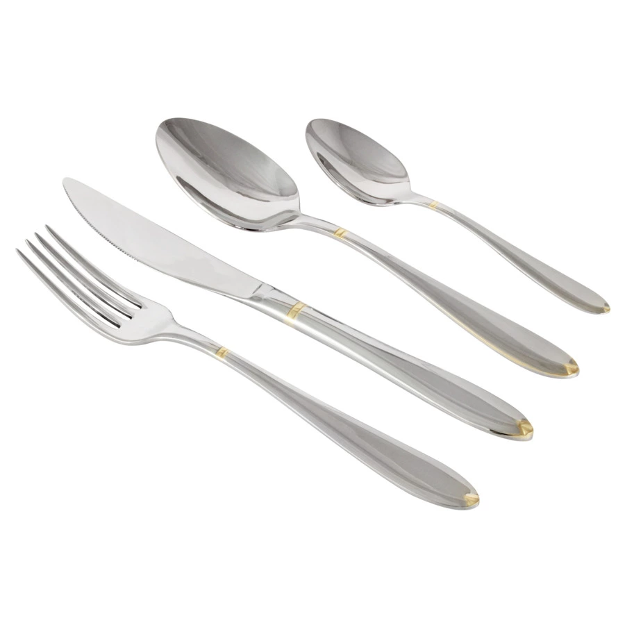 Набор столовых приборов Face Julia Gold на 6 персон 24 предмета, золотой декор, деревянная коробка