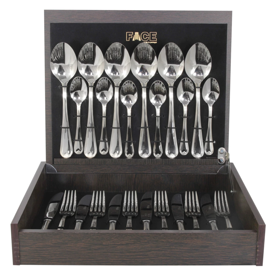 Набор столовых приборов Face Santorini на 6 персон 24 предмета,  деревянная коробка