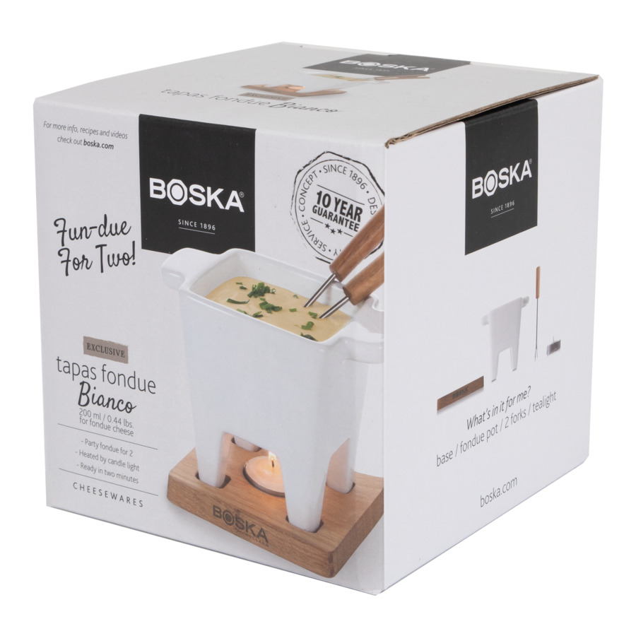 Набор для сырного и шоколадного фондю Boska Бьянко 200 мл, 13х13х13,5 см, 2 вилки, керамика