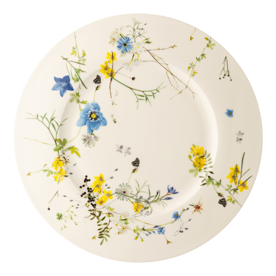 Блюдо круглое с бортом Rosenthal Альпийские цветы Д33 см, фарфор костяной