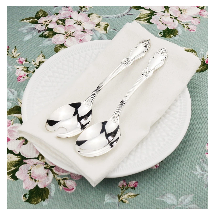 Набор для салата в футляре Кольчугинский мельхиор Серебряная Роза, вилка и ложка, посеребрение