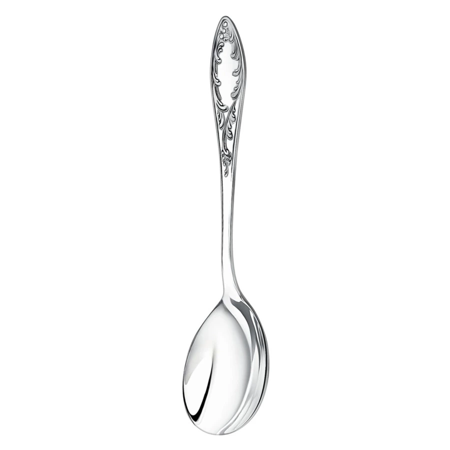 Набор для салата в футляре Кольчугинский мельхиор Пламя, вилка и ложка, посеребрение