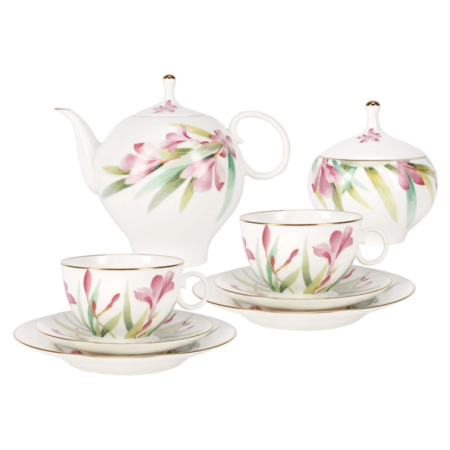 Сервиз чайный ИФЗ Акварель Яблочко на 6 персон 20 предметов, фарфор твердый