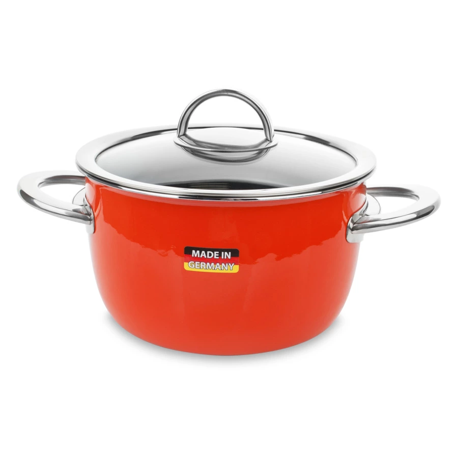 Кастрюля эмалированная со стеклянной крышкой KOCHSTAR 1,9 л, оранжевая