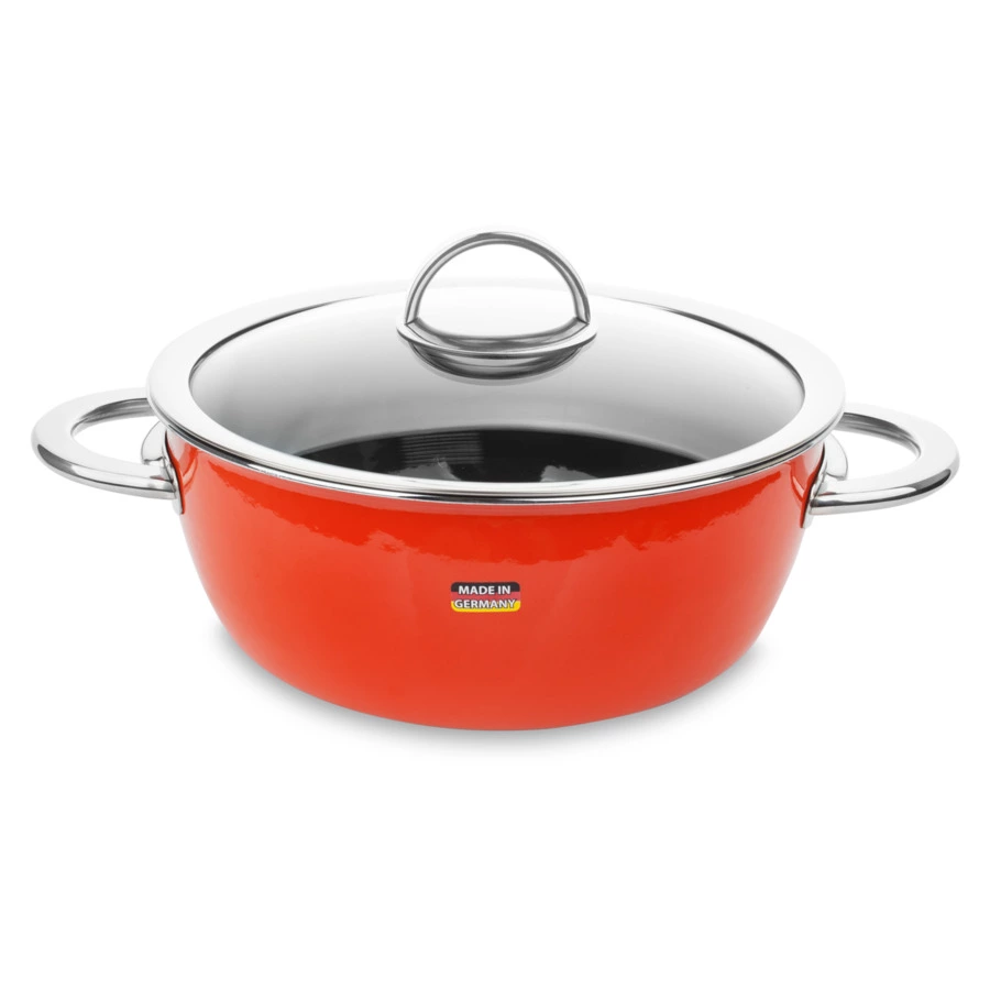 Кастрюля эмалированная со стеклянной крышкой KOCHSTAR d 22 см 4,8 л, оранжевая