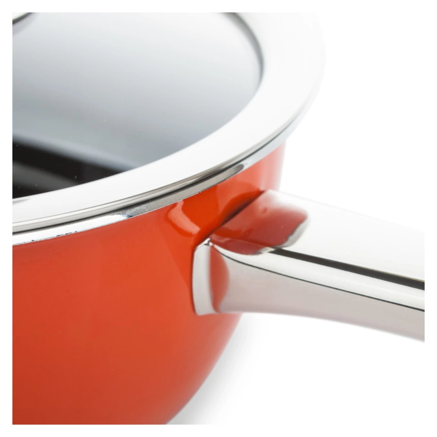 Ковш эмалированный со стеклянной крышкой KOCHSTAR d 18 см 2 л, оранжевая