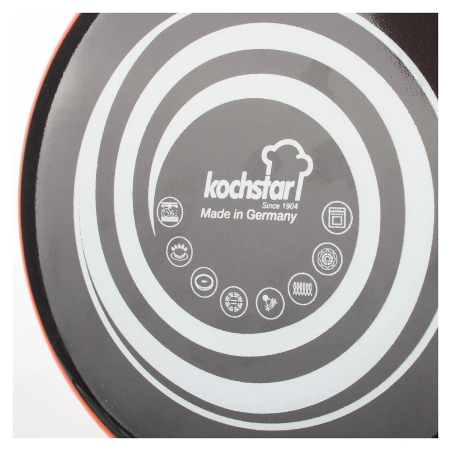 Ковш эмалированный со стеклянной крышкой KOCHSTAR d 18 см 2 л, оранжевая