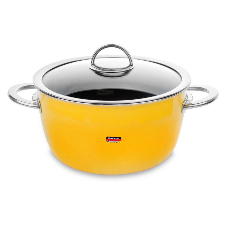 Кастрюля эмалированная со стеклянной крышкой KOCHSTAR d 22 см 4,8 л, жёлтая