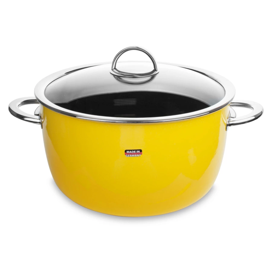 Кастрюля эмалированная со стеклянной крышкой KOCHSTAR d 26 см 6,1 л, жёлтая
