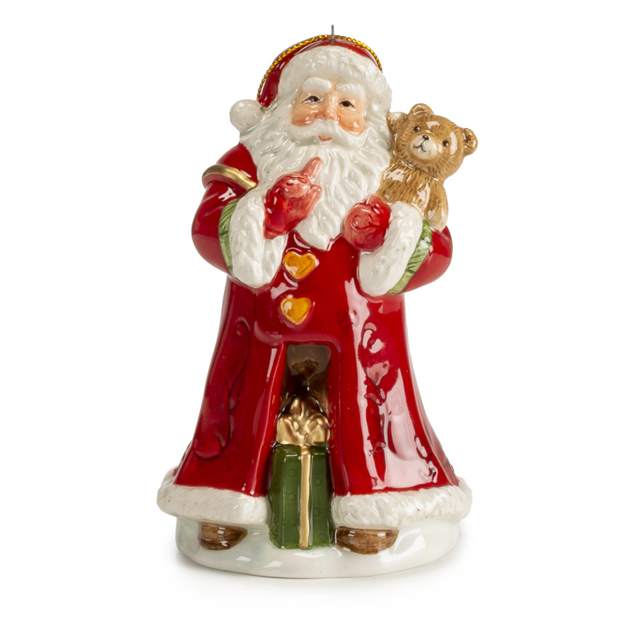 цена Колокольчик Lamart Дед Мороз и медвежонок 13см, керамика, ручная роспись