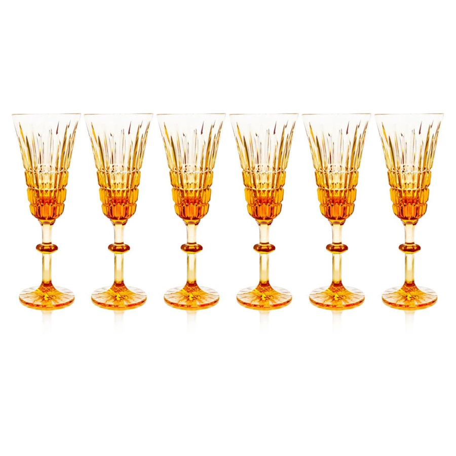 Набор бокалов для шампанского ГХЗ Лилия Медовый спас 220 мл, хрусталь, янтарный