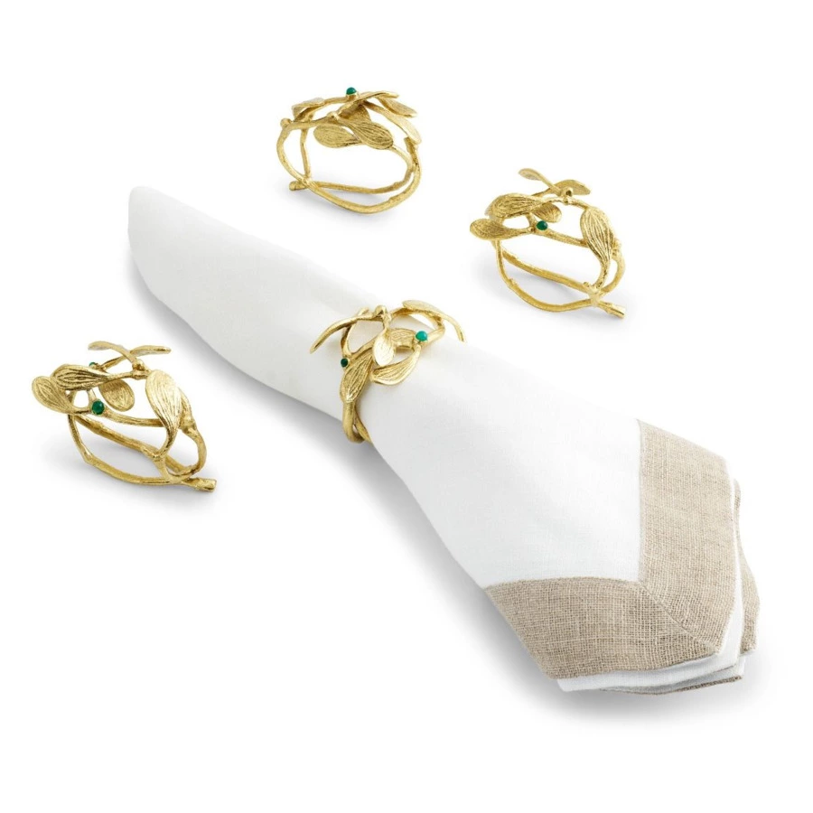 Кольца для салфеток, набор Michael Aram Омела 4 см, 4 шт, золотистые