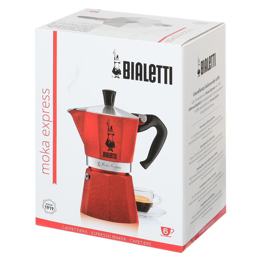Кофеварка гейзерная Bialetti Moka Express, красная 6 чашек