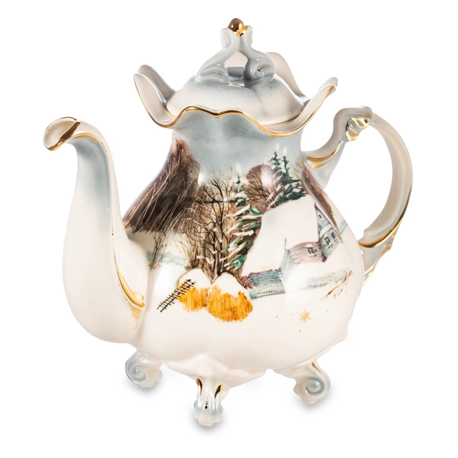 Чайник доливной Терра Керамос Анна Святки на руси, фарфор, декор золотом