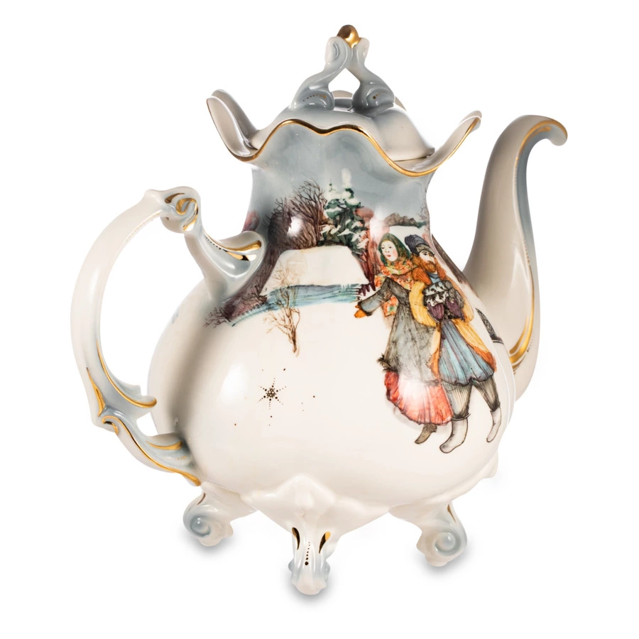 Чайник доливной Терра Керамос Анна Святки на руси, фарфор, декор золотом
