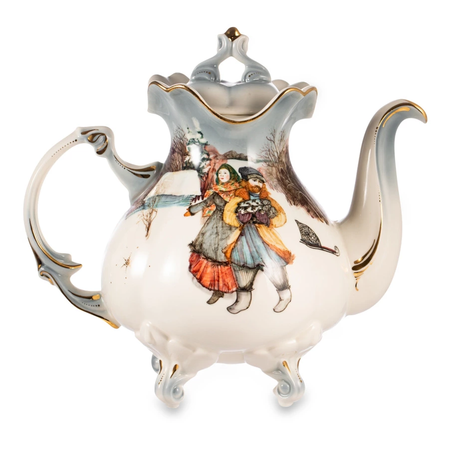 Чайник доливной Терра Керамос Анна Святки на руси, фарфор, декор золотом