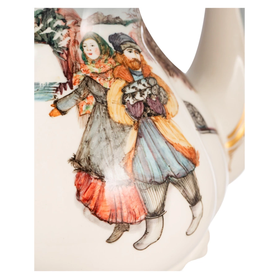 Чайник доливной Терра Керамос Анна Святки на руси, фарфор, декор золотом