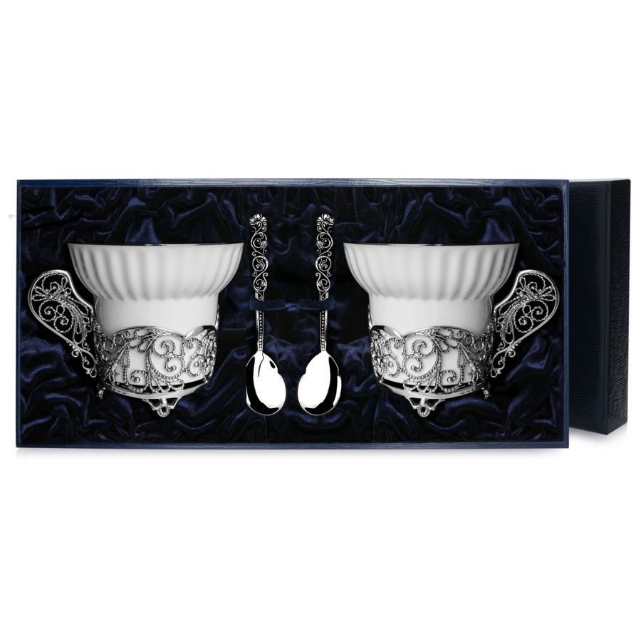 Набор чайный в футляре АргентА Зимние узоры 144,4 г, 4 предмета, серебро 925 цена и фото