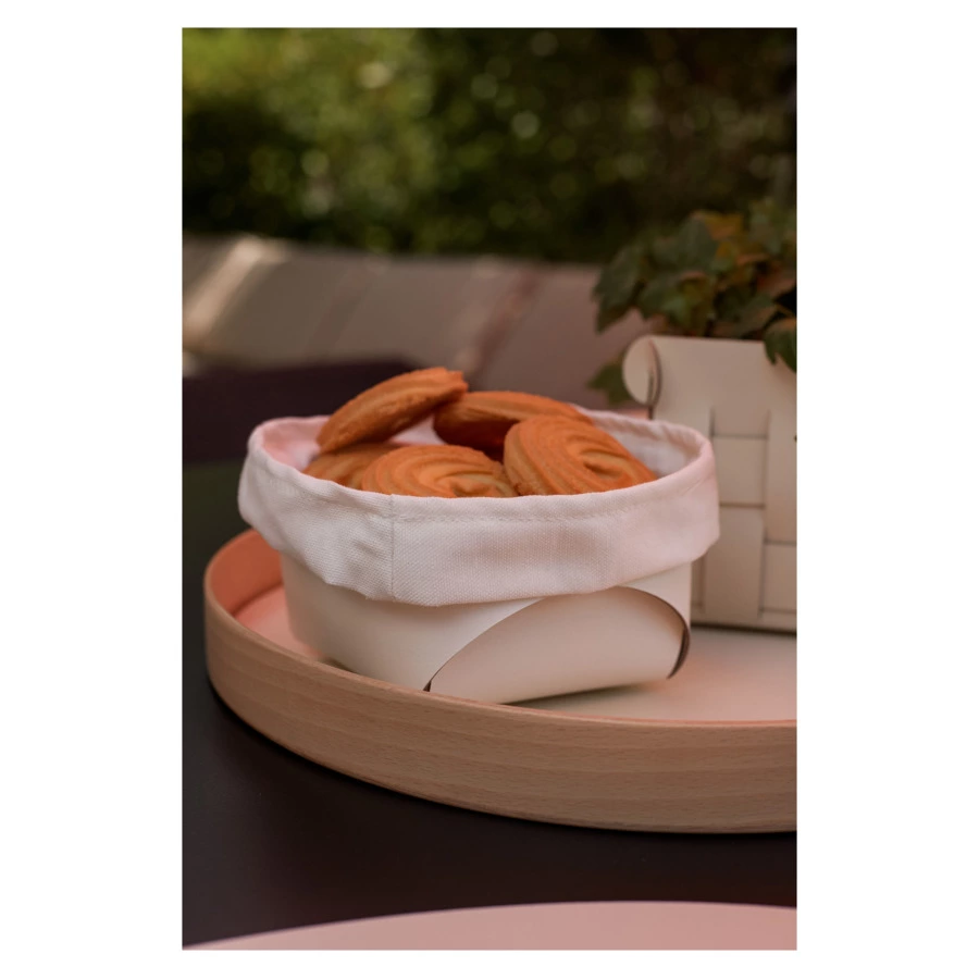 Хлебница со съемным мешочком из льна ADJ 20х20х9 см, кожа натуральная, пепельная роза