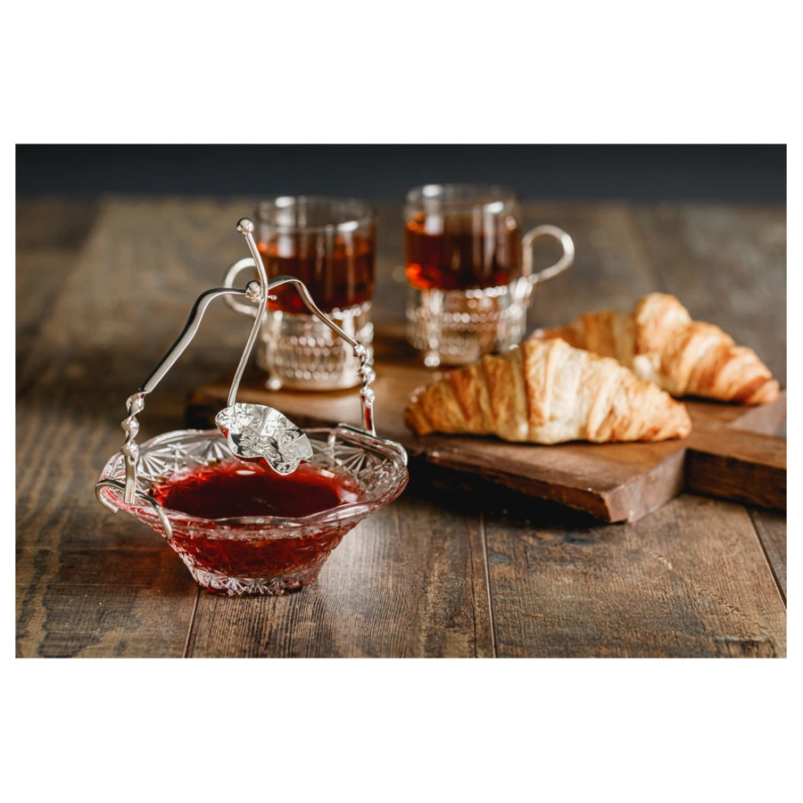 Вазочка для варенья с ручкой и ложкой Queen Anne 14,5 см, сталь, стекло, посеребрение