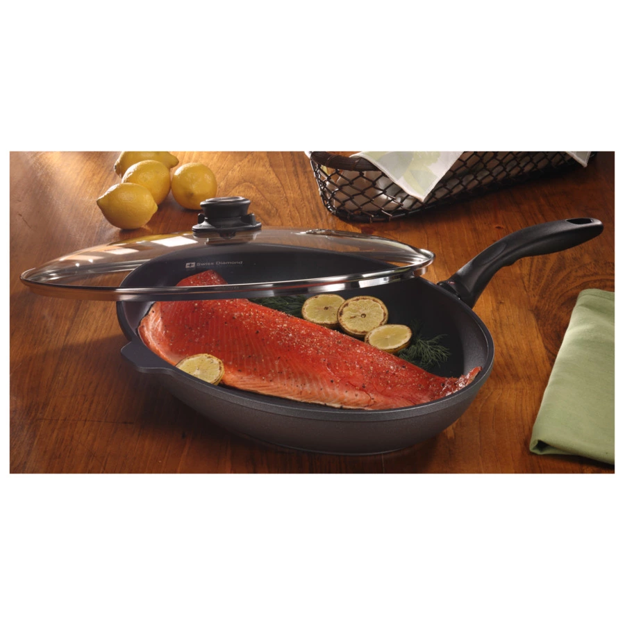 Сковорода для рыбы с алмазным покрытием с крышкой Swiss Diamond XD Classic+ 26х38см, 4л, алюминий ли