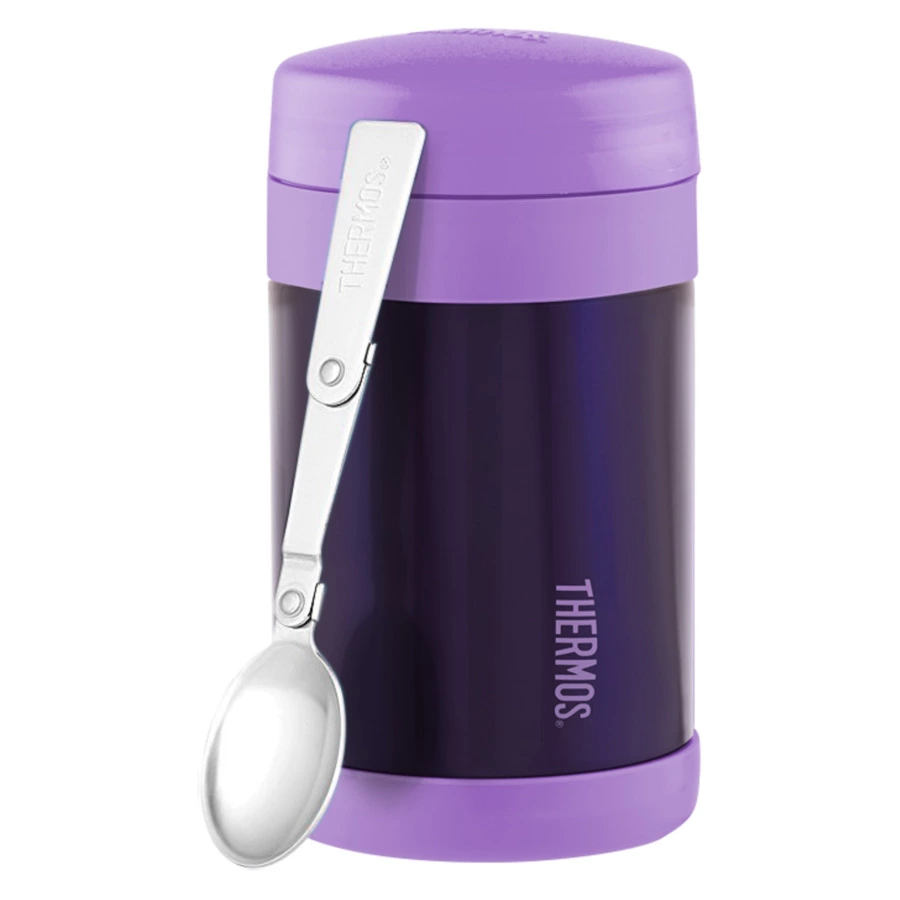 Термос детский THERMOS F3024PU с ложкой, 470 мл, сталь нержавеющая, фиолетовый, п/к (656704)