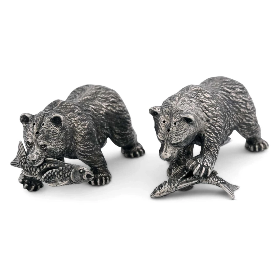 Набор для соли и перца Vagabond House Лесные истории Медведи с рыбой 6 см, олово