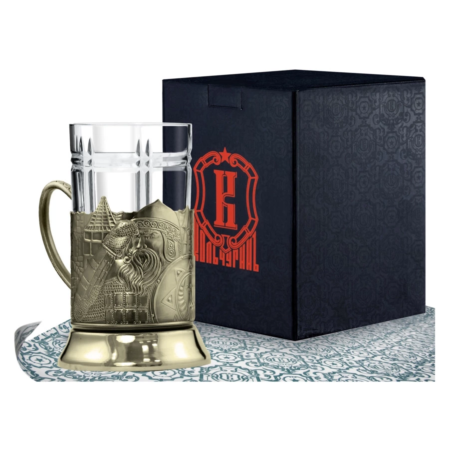 Стакан с подстаканником Кольчугинский мельхиор Богатырская застава 250 мл, латунь