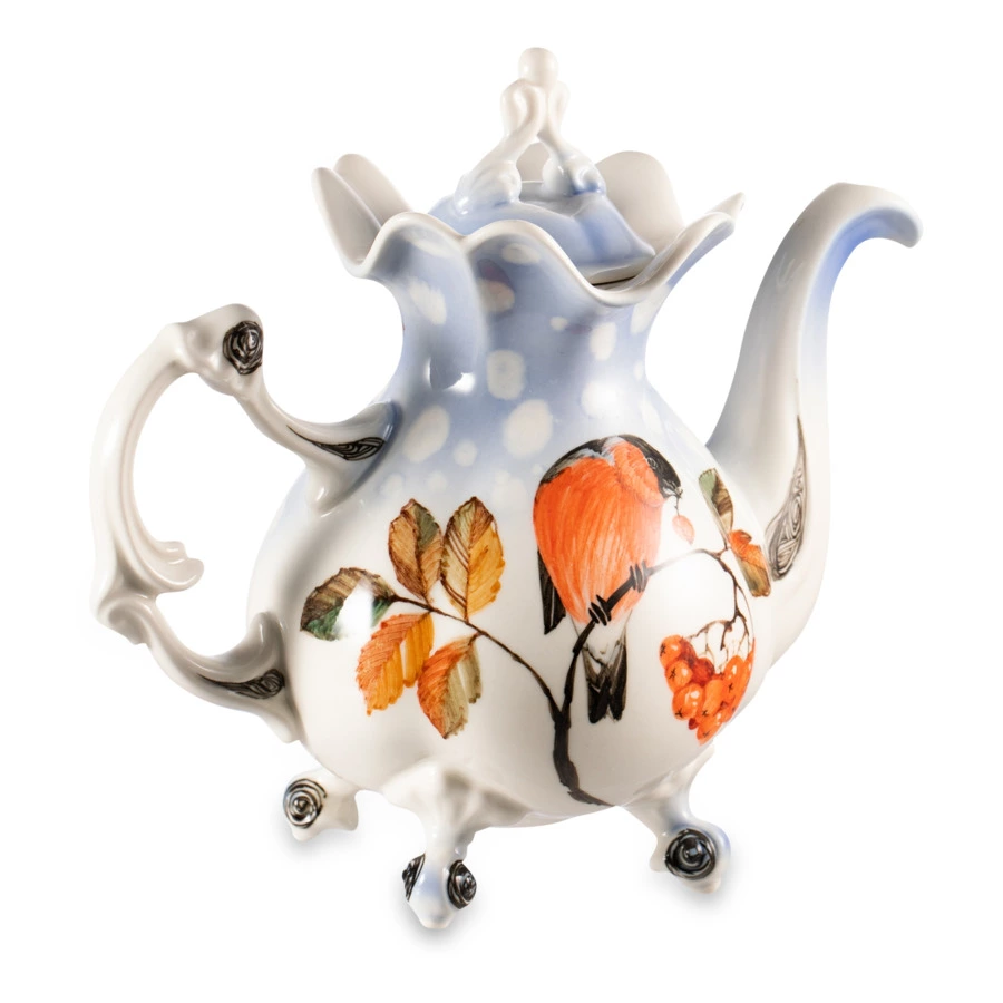 Сервиз Тет-а-Тет Терра керамос Снегири, фарфор, подглазурная роспись