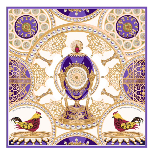 сувенирный МД Нины Ручкиной платок Фаберже яйцо-часы Петушок 65х65 см, шелк