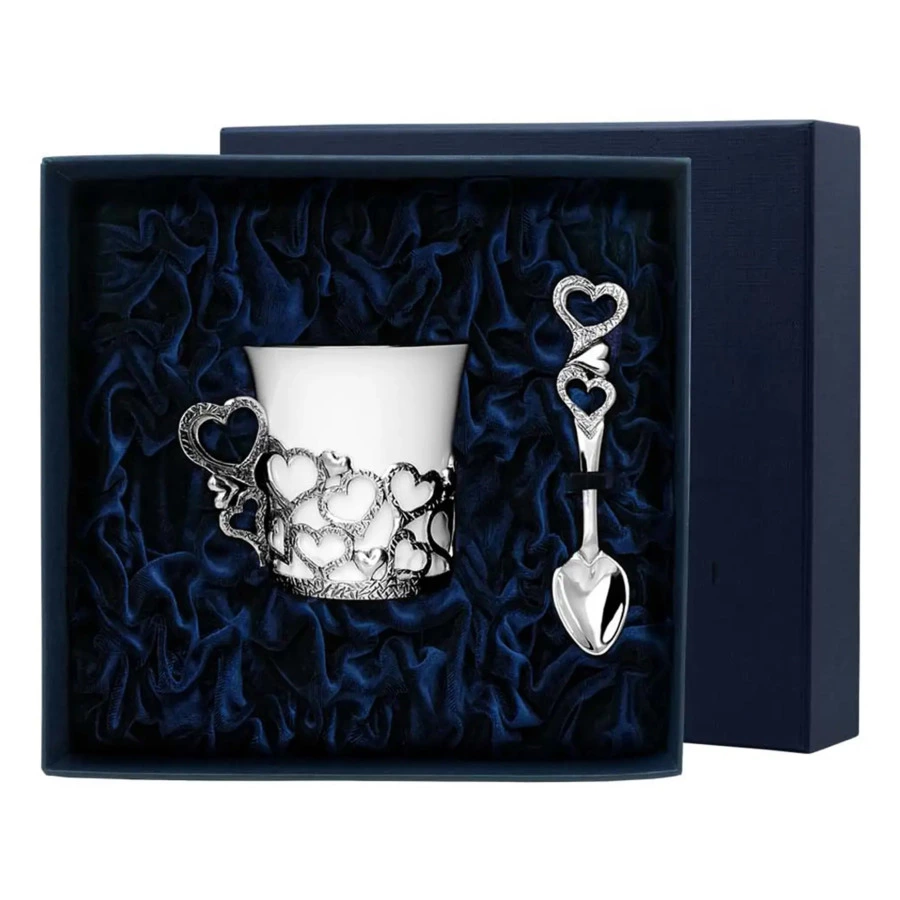 Чашка кофейная с ложкой в футляре АргентА Сердечко 56,9 г, серебро 925