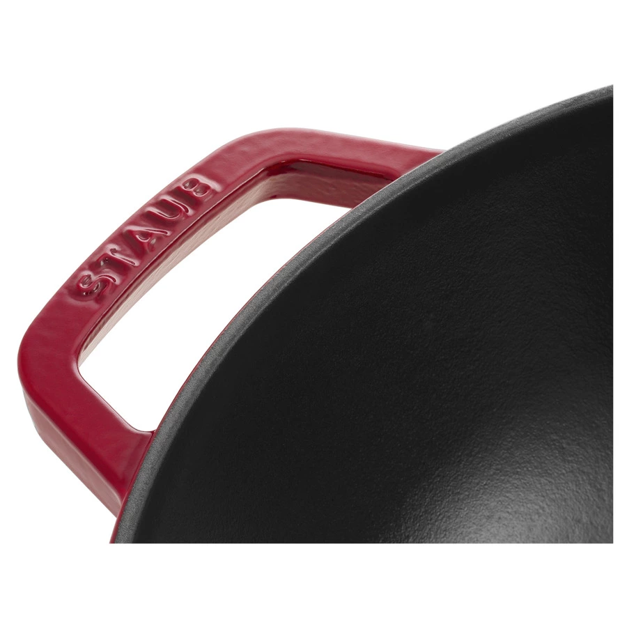 Вок со стеклянной крышкой Staub 30см, 4,4л, вишневый, чугун, для индукции, духовки