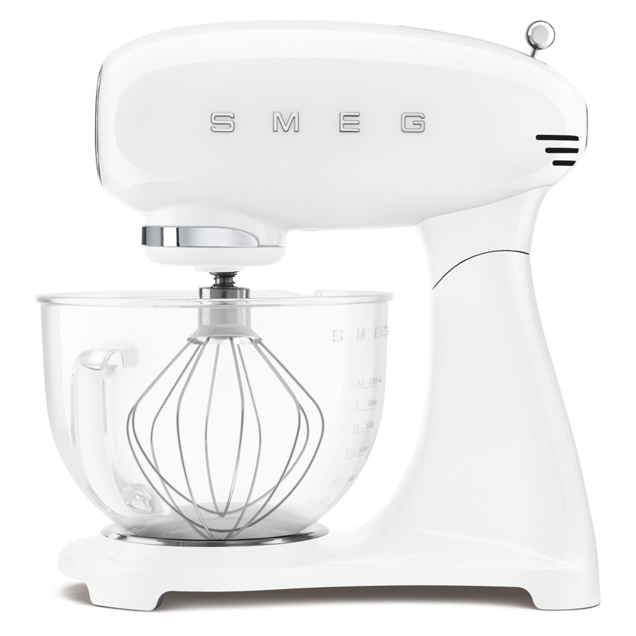 Миксер планетарный SMEG SMF13WHEU, 800 Вт, чаша стекло 4,8л, 3 насадки, алюминий литой, белый