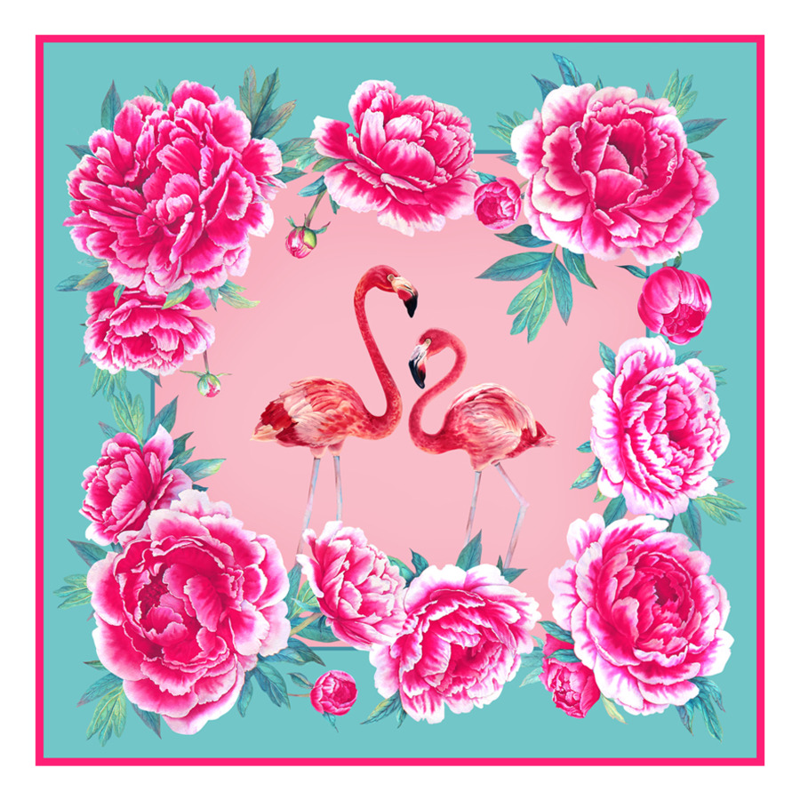 сувенирный МД Нины Ручкиной платок Фламинго 90х90 см, шелк
