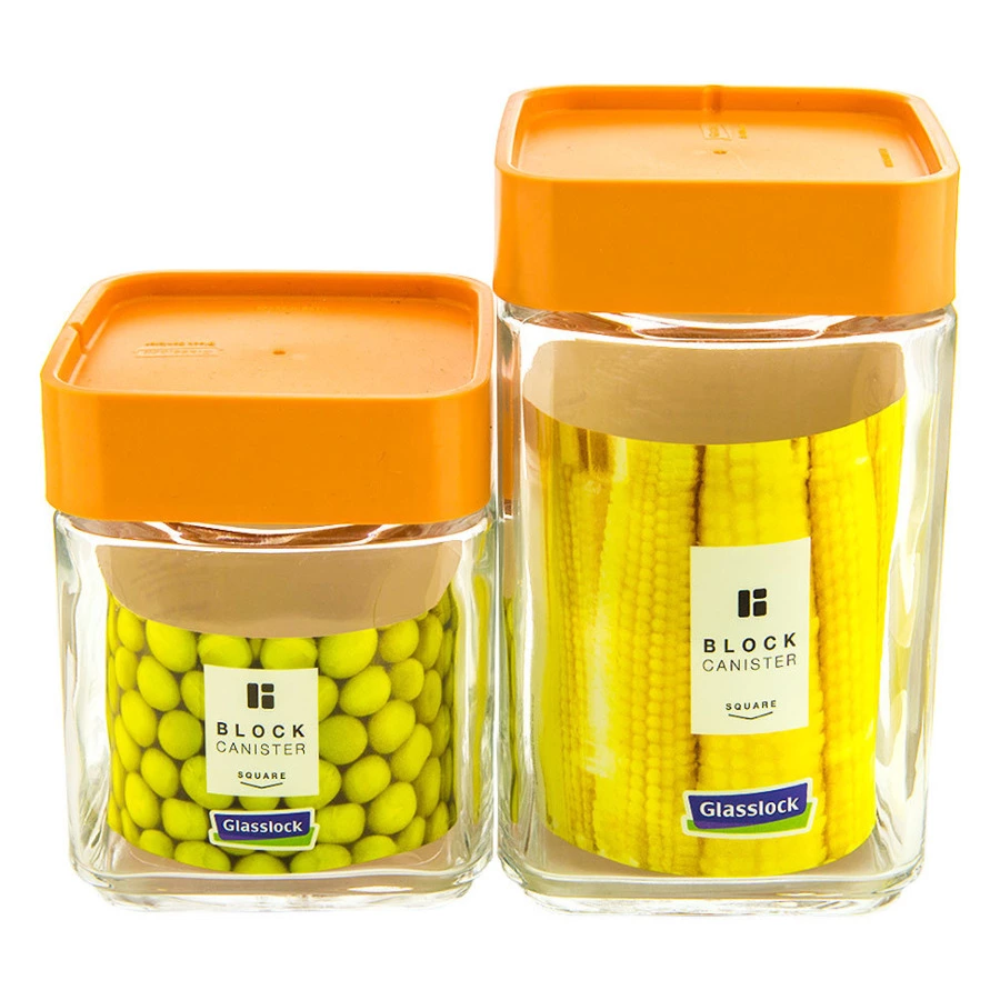 Набор контейнеров для сыпучих продуктов Glasslock 500 и 700 мл, 2шт, абрикосовая крышка