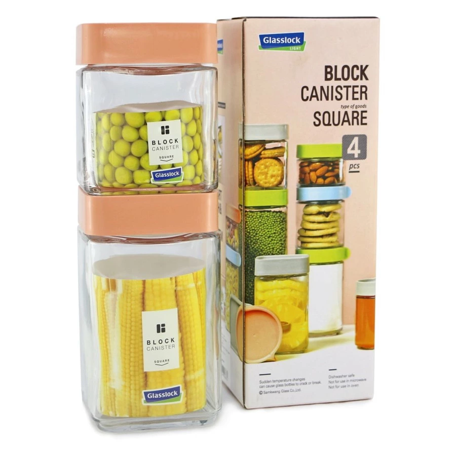 Набор контейнеров для сыпучих продуктов Glasslock 500 и 700 мл, 2шт, абрикосовая крышка